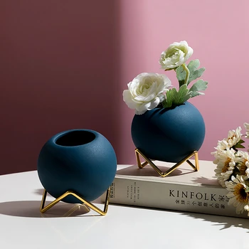 Keramik Potte Galvaniseret Jern Ramme Nordiske Morandi Style Restaurant Saftige Dekoration Kunstig Blomst Home Decor