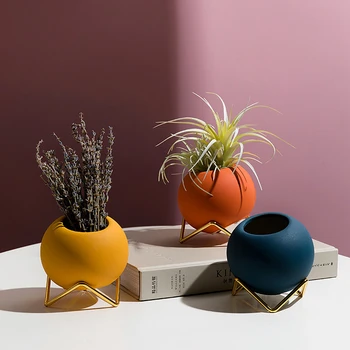 Keramik Potte Galvaniseret Jern Ramme Nordiske Morandi Style Restaurant Saftige Dekoration Kunstig Blomst Home Decor