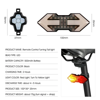 Wireless Remote Turn-Signal Cykel Lys MTB Retning Indikator Smart LED-Bike Baglygte USB-Genopladelige Cykling baglygte