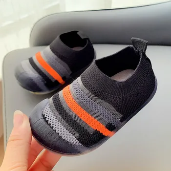 Drenge Sko Sneakers Baby Første Vandrere Mesh Børn Fodtøj lille Barn Striber Casual Loafers Strikke Design STP004