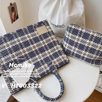 Håndtasker For Kvinder 2021 Designer Luksus Shopper Taske Kvindelige Mode Kvinder Plaid Taske Lærred Tote Taske Tasker Med Korte Håndtag