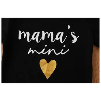 Buksetrold Piger, Tøj Sæt Kids-kortærmet Mama ' s Mini Brev Trykt T-shirt, Top + Hule ud Jeans, Casual Outfits Sæt