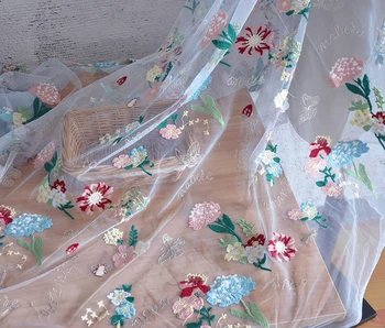 Udsøgt sommerfugl blomst abrikos mesh broderier, blonder, tyl stof DIY tøj nederdel tunge industri vandopløselige klud