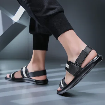 Høj Kvalitet Mænds Sandaler i Ægte Læder Rom Style Flade Sandaler Mærke Sommeren Åndbar Mænds Sko 2021 Nye Mode Sandaler