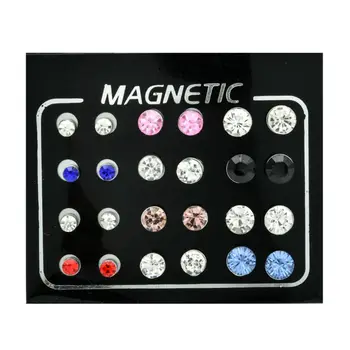 12 Par Blandede Farver Krystal Rhinestone Magnetiske Stud Øreringe Non Piercing Clip-on Øreringe, Mode Smykker, Unisex