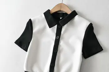 Revers Single-breasted Syning Kort-langærmet Sød Kvinder Shirts Harajuku Enkle, Smarte Kontrast Farve Overdele