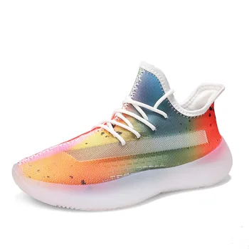 39-44 Strikket Sneakers Mænd ' s 2020 Rainbow Jell-såler Flyvende Strikkede Sko Mode Mænds Mode Casual Sko