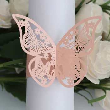 50Pieces/Set Butterfly Stil Laser Cut Papir Serviet Ringe servietter Indehavere Hotel Bryllup Favoriserer borddekoration