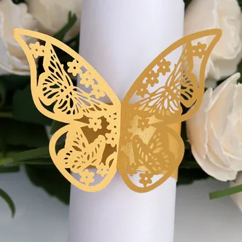 50Pieces/Set Butterfly Stil Laser Cut Papir Serviet Ringe servietter Indehavere Hotel Bryllup Favoriserer borddekoration