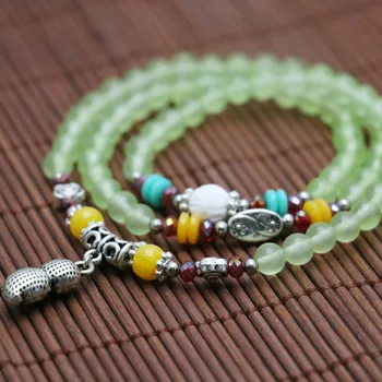 6mm Etnisk stil Drue sten, Krystal perler Armbånd hånd kæde for piger Halskæde Damer Tibet Silvercolor Peanut Vedhæng
