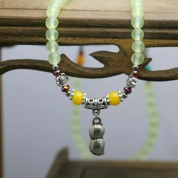 6mm Etnisk stil Drue sten, Krystal perler Armbånd hånd kæde for piger Halskæde Damer Tibet Silvercolor Peanut Vedhæng