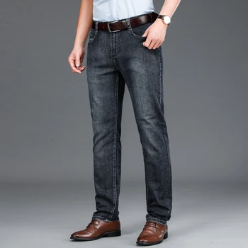 Mænds Klassisk 5-Pocket grå blå Straight-fit Stretch Jean 2021 nye sommer tynd Komfortabel Smart Casual denim bukser