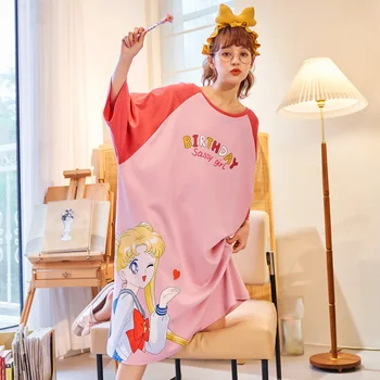 Søvn Kjole Stor Størrelse til Kvinder, Piger Animationsfilm Japan Nightgowns Kawaii Nightdress Kvindelige Søde Tegneserie Nattøj Pink Gravid Mujer