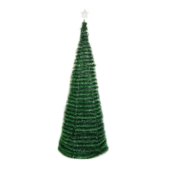 1,5 M PVC-Sammenklappelig juletræ med Tree Top Star Punkt Kontrol-Led kobbertråd Træ Lys 244LED