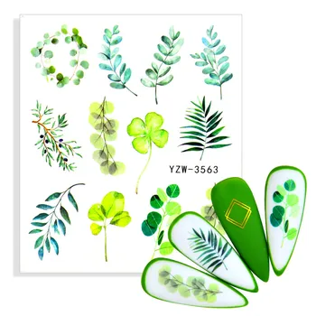2021 Nye Mode Grønne Blade Nail Art Mærkat Dekoration Manicure Design Blomst Mærkat Mærkat for DIY Negle