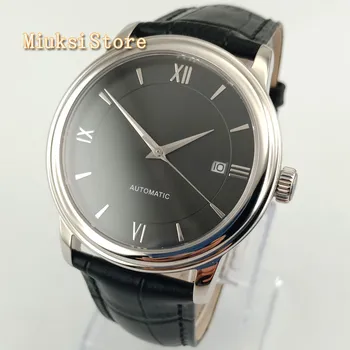 Goutent 40mm fashion simpel mænds mekanisk ur sort urskive sølv sag safir glas date automatic ure 2834