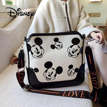 Nye 2021 Disney Tegnefilm Mickey Mouse PU Lærred Mode Håndtaske Rejse Daglige Fornødenheder Mickey Dame Messenger Taske