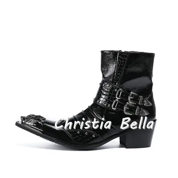 Christia Bella Mode Klassisk Spids Tå Mænd I Ægte Læder Sort Ankel Støvler Mænd Højde Steg Kjole Støvler Plus Størrelse 46