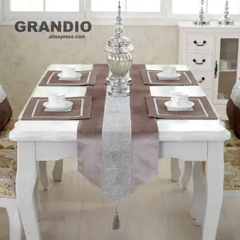 Diamant bordløber Med Kvaster 32x180cm 32x210cm Dækkeserviet 30x40cm Champagne Rød Lilla Dug Dække Bord Dekoration