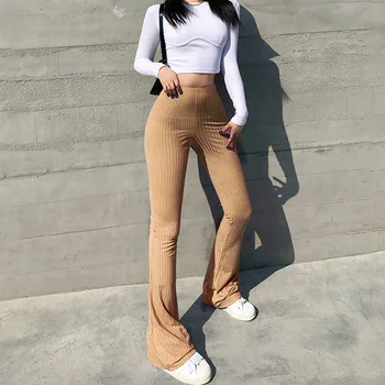 Vind 2021 Nye Women ' s Bukser, Mode Solid Farve Stramme Høj Talje Micro Lama Bukser Kvinder er Elastisk Bund Casual Bukser
