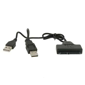 2STK Sort Lys Pin-Kabel USB-Adapter 2.0 til SATA 7 + 15-Pin 22 til 2,5 