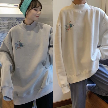 Overdimensionerede Velvet Varme Hættetrøjer Kvinder ' s Tøj Toppe Harajuku Trykt Rullekrave Kawaii Pullover koreansk Stil Sweatshirt
