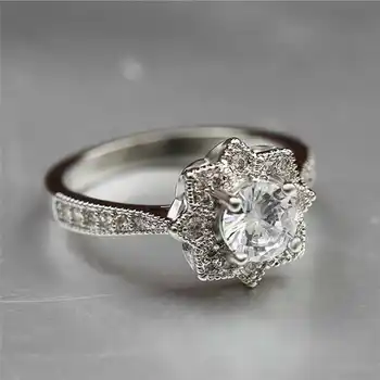 Hot Fashion Ringe Hvide Solskin Blomst Formet Størrelse 6-10 Kvinder, Bryllup, Engagement Ring Smykker