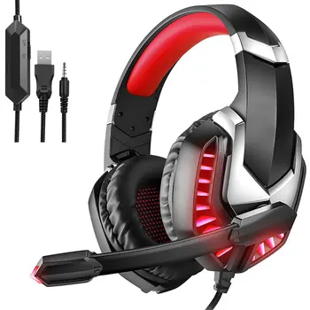 J30 Professional Gaming Headset Gamer Hovedtelefoner Surround Sound til PS5/PS4 Computer PC Kablede Headset Med Mikrofon LED-Lys Gaver