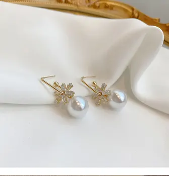 OSHUER New Høj Kvalitet Pearl Krystal Stud Øreringe Cubic Zirconia Geometriske Guldbelagte Øreringe Til Kvinder Gave