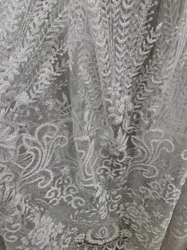 5yards atp011 krystal hvid sølv perler limet glitter sukker blonder net mesh stof til savning/fashion bryllup/fest /