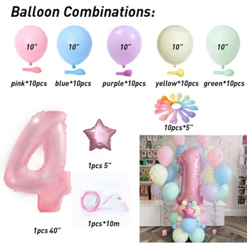 63Pcs/Set Macaron Latex Balloner Pink 40 Tommer Antal Folie Ballon Baby Brusebad Dekoration Bryllup Fødselsdag Part Forsyninger Legetøj