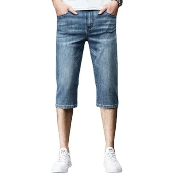 Mænd, er Denim Shorts God Kvalitet, Korte Jeans Mænd Bomuld Solid Lige Beskåret Bukser Mandlige Casual Tynd Stræk Fem-punkt-Bukser