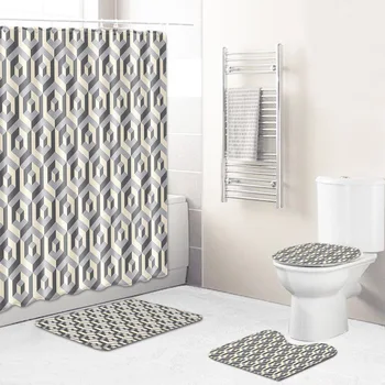 Geometriske badeværelse gulvmåtte kombination 4-piece suit toilet toilet tæppe brusebad mat trædepude grænseoverskridende spørgsmål