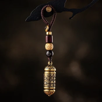 Lucky Omhæng, Messing Vintage Læder Taske Halsrem-Nøgleringe Tibetanske Buddhisme, Kinesiske Sutra Flaske Bil Nøgle Kæde Vedhæng Smykker
