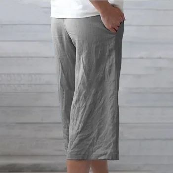 Kvinder Lige Bukser Vintage Solid Godt Stof Bred Ben Bukser Sommeren Afslappet Lomme Pantalon Elastisk Talje Løs Behagelige Bukser