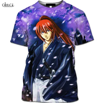 CLOOCL 3D Eventyr Animationsfilm Rurouni Kenshin T-Shirt Tegnefilm Samurai Harajuku-Shirt Cherry Blossom kortærmet T-Shirt Tegneserie Skønhed Toppe