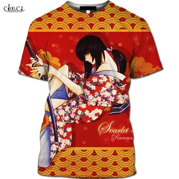CLOOCL 3D Eventyr Animationsfilm Rurouni Kenshin T-Shirt Tegnefilm Samurai Harajuku-Shirt Cherry Blossom kortærmet T-Shirt Tegneserie Skønhed Toppe