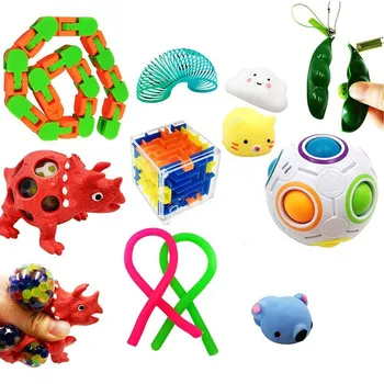 Sjove Pille Sensoriske Dekompression Toy Sæt Boble Pille Sensoriske Squeeze Bønner Nøglering Stress Relief Gaver Til Børn Voksne