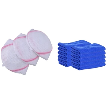 3 Stk Tøjvask Net 15cm H X 17cm Dia (Hvid + Pink) & 10 Stk Ultra-Fine Fiber-Pladsen Rengøring Absorberende Håndklæde