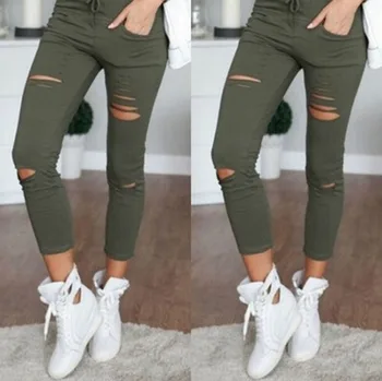Nye slidte jeans til kvinder stor størrelse rippet bukser strækning blyant bukser, leggings jeans kvinder tøj til kvinder