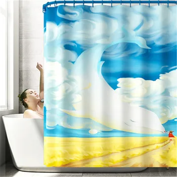 Badeværelse Mat Sæt, Non-slip Print Beach bademåtte Coral Fleece badeforhæng gulvmåtte Vaskbar Badeværelse Toilet Tæppe