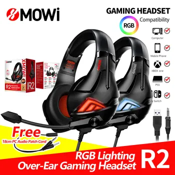XMOWi R2 Stereo Gaming Headset til PC, PS4 og Xbox Man PS5 Controller, Støj Annullere Over Ear Hovedtelefoner med Roterende mikrofon