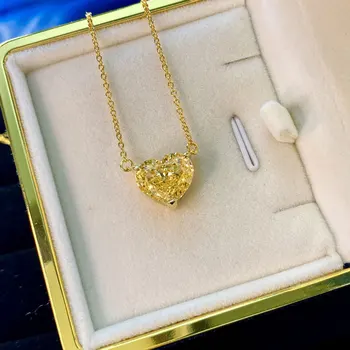 COLORFISH hjerteformet 10mmx12mm Funklende Gul Perle High Carbon Diamant Massiv 925 Sterling Sølv, Kvinder Halskæde