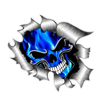 Personlighed Interessant Bil Klistermærker Udsmykning Motorcykel Decals Skull & Electric Blue Flames Dekorative Tilbehør PVC,13cmx13cm