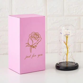 Kunstige Evige Rose LED Lys Skønheden Og Udyret I Glas Cover Jul Home Decor For Mor Valentinskort Dag Gave