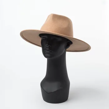 Fedora uld hat i overstørrelse, 9,5 cm stor randen lavvandede fedora hat mænd og kvinder elsker top hat nye store randen hat vilde jazz hat følte