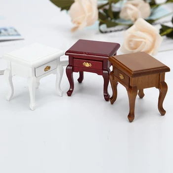 1/12 Wooden Dolls House Seng Kabinet Natbord Miniature Møbler Soveværelse Dekoration