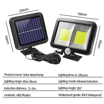 COB 108 LED Solar Lampe PIR bevægelsesføler væglampe Udendørs Vandtæt Sollys Kontrol Solenergi Street Værftet Have Lys