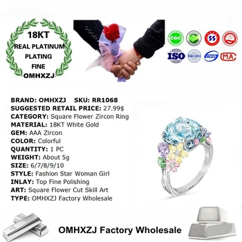 OMHXZJ RR1068 Engros Europæiske Mode Kvinde, Pige, Fest, Fødselsdag, Bryllup Gave Pladsen Blomst AAA Zircon 18KT hvidguld Ring