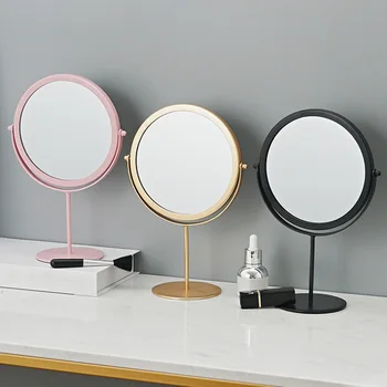 Stående Bærbare Metal Makeup Spejl Runde Form Desktop Forfængelighed Spejl